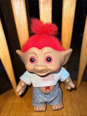 Vintage Troll Ace Novelty 4” Jeweled Star Red Hair Orange Eye Jeans